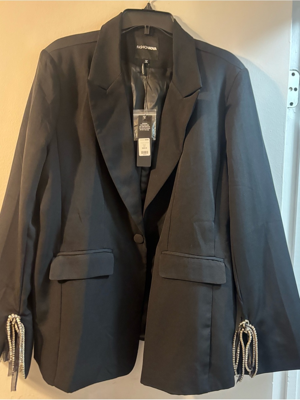 Fashion Nova Black Blazer with Beaded Cuff Detail